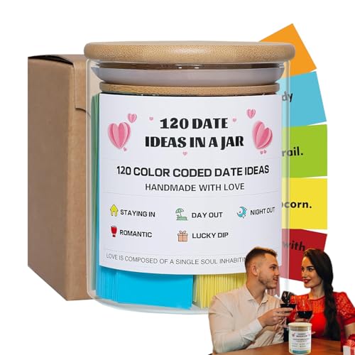 Rukjmqi Date Night Ideas Jar, 120 Datumsideen In Einem Glas, Datumsideen Jar Set, 8.4x8.4x10.4cm Glas Datumsideen In Einer Flasche Für Dekoration Home Jubiläum, Brautduschen Hochzeit Datierung Jun Rukjmqi Date Night Ideas Jar, 120 Datumsideen In Einem Glas, Datumsideen Jar Set, 8.4x8.4x10.4cm Glas Datumsideen In Einer Flasche Für Dekoration Home Jubiläum, Brautduschen Hochzeit Datierung Jun von Rukjmqi