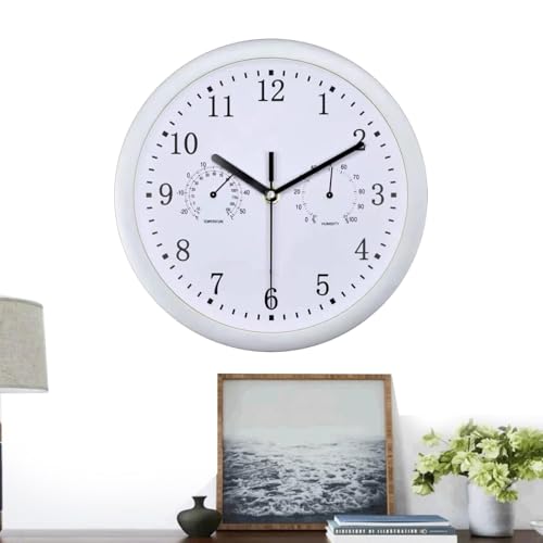 Rukjmqi Gartenuhren Für Aussen Wetterfest, Outdoor Wanduhr, Terrassenuhr Mit Retro Rahmen Auf, 10 Zoll Leise Runde Batteriebetriebene Mit Hygrometer, Leicht Ablesbare Dekorative Uhr Für Terrasse, Poo von Rukjmqi