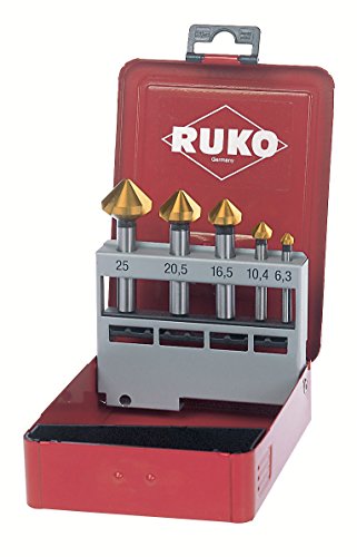 RUKO Kegelsenkersatz DIN335 C 90Grad 6,3-25mm HSS-Co5 Z.3 5tlg.Metallkassette von Ruko