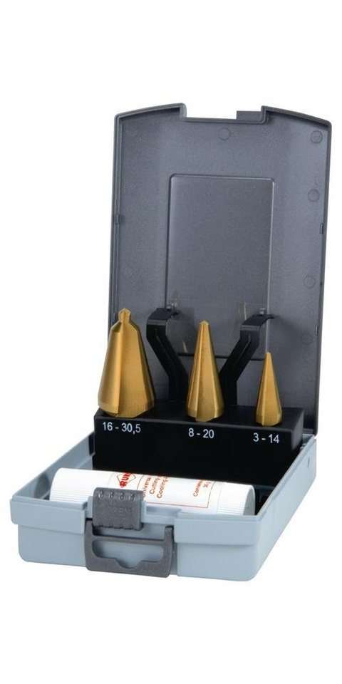 Ruko Metallbohrer Blechschälbohrersatz 3-14 / 5-20 / 16-30,5 mm HSS-TiN 4 teilig ABS-Kunststoffkassette von Ruko