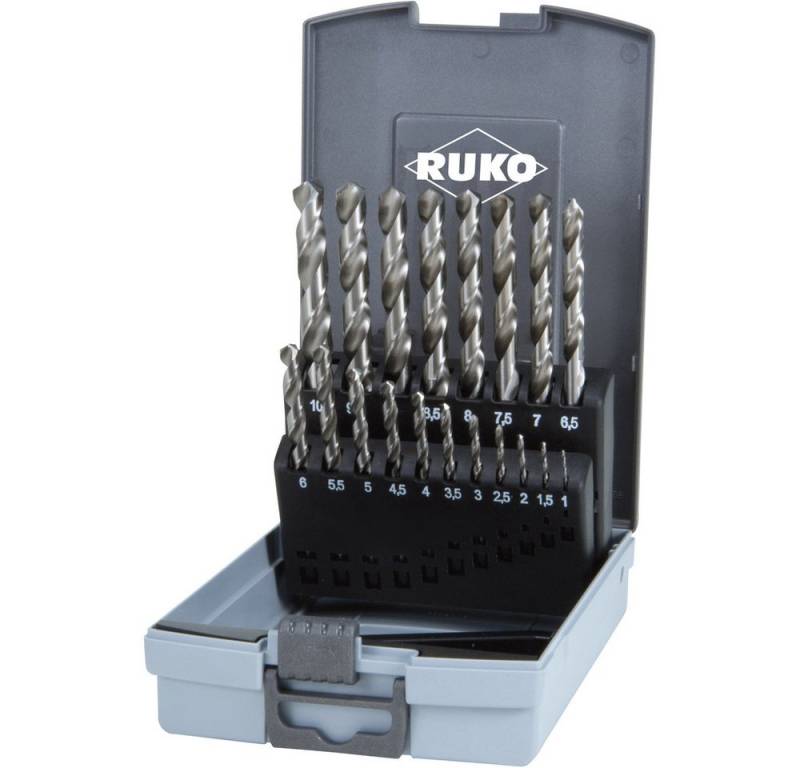 Ruko Metallbohrer RUKO 214214RO HSS-G Metall-Spiralbohrer-Set 19teilig DIN 338 Zylind von Ruko