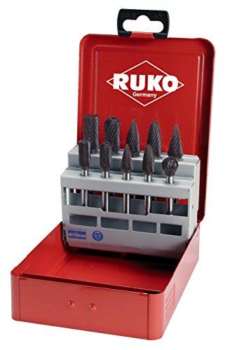 Ruko 116003TC Kleinfrässtiftesatz Schaft-D.10/12mm 10tlg.HM TiCN Verz.Kreuz Metallkassette von Ruko