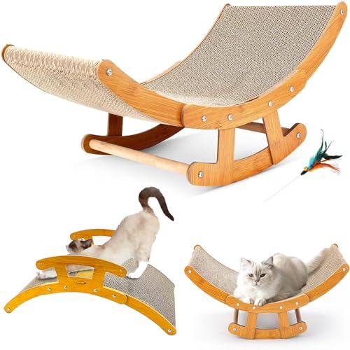 Katzen Kratzbrett, Kratzbaum für Katzen, 2-in-1 Schaukelstuhl Karton Kratz Pads,Doppelseitig Katzen Kratzmatte 59 * 30 * 24cm, Holzstruktur Kitty Lounge Bett,Haltbarer Karton Katzenlieg von Rukuapid