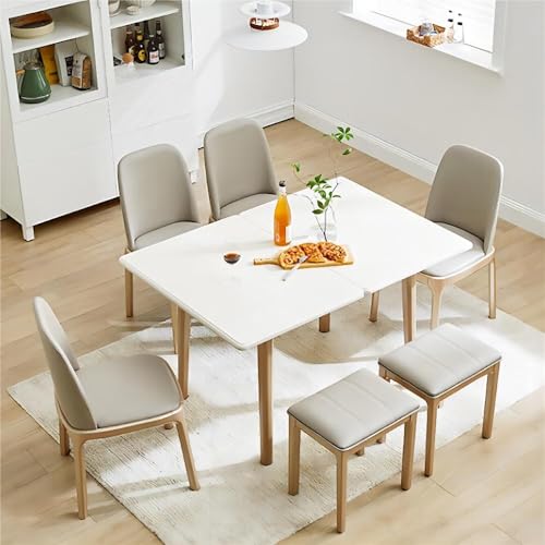 Rukulin Multifunktionaler Esstisch aus Holz mit Beinen aus thailändischer Eiche, moderner platzsparender Küchentisch für Wohnzimmer, weiß, 119,4 cm B x 89,9 cm T x 73,7 cm H von Rukulin