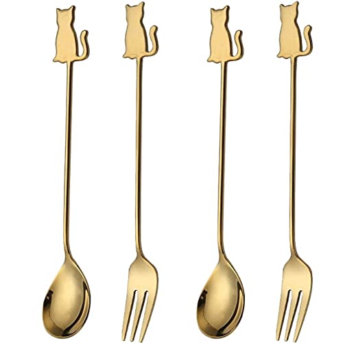 Cat Spoons Coffee Tea Spoon 2pcs Stainless Steel Hanging Cup Teaspoons Long Stirring Spoon for Dessert Drink Mixing Milkshake von Ruluti