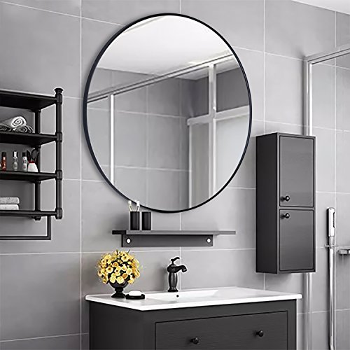 Rumcent groß rund Metall gerahmt Wandmontage Spiegel Modern, Oversize Dekorative Spiegel für Wohnzimmer oder Badezimmer, Durchmesser 80 cm/80 cm, Schwarz von Rumcent