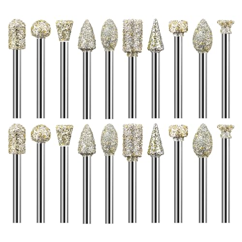 20 Stück Diamant Fräser Set, Diamant Frässtifte Schleifstifte Diamond Steinschnitzset mit 1/8" Schaft, Steinschnitzerei Diamantfräser Schleifen Diamant-Frässtifte Fräser für Schnitzen Polieren Bohren von Rumgug