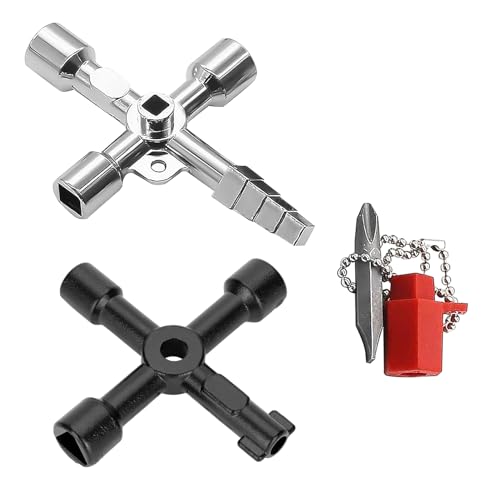2er Set Universalschlüssel Schaltschrankschlüssel, 4-Wege Multifunktionsschlüssel Elektroschrank Schlüssel Vierkantschlüssel für Schaltschränke, Wasserhähne und Aufzüge Robust und Langlebig (Set A) von Rumgug