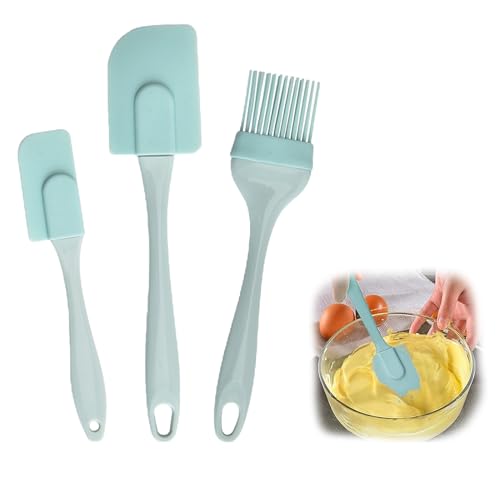 3 Stück Silikon Spatel Set - Hochhitzebeständiger Silikon Löffel Spatel BPA Frei - Flexibler Nahtloser Gummispatel - Teigschaber Set für Backen und Kochen (nordisches Blau) von Rumgug