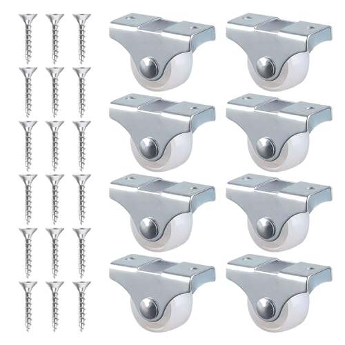 8 Stück 25 mm Kleine Radrollen für Möbel – Hochleistungsrollen, Nicht Schwenkbar, Gummi Rollen, Fix Schieberollen, Transportrollen 25 mm, Inklusive 18 Schrauben, Tragkraft 25 kg pro Rolle (1 inch) von Rumgug