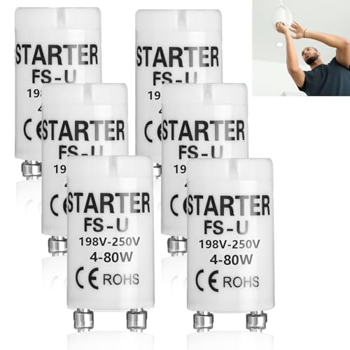 Rumgug 6er Pack Universeller Starter für Leuchtstoffröhren und LED, FS-U 4-80 W, 198-250V, Effizientes Zünden für Einzelschaltung (Set B) von Rumgug