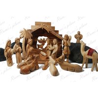 Einzigartiges Olivenholz Krippenset Geschnitzt Gesichtslose Figuren Volle Krippe Weihnachtsgeschenk Heiliges Land von RumisPlace