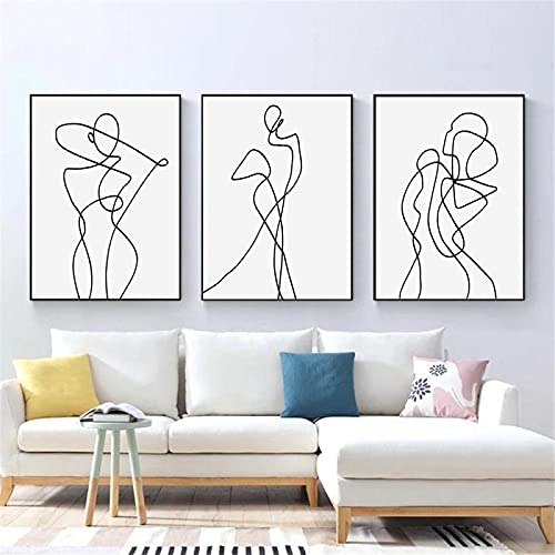 Abstrakte Frauen Tanzen Wandkunst Poster Strichzeichnung Kunstdruck Minimalistische Leinwand Malerei Schwarz Weiß Bild Room Decor 40x60cmx3 Rahmenlos von Rumlly