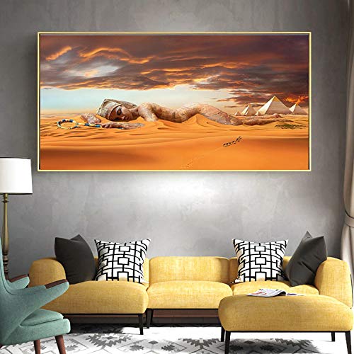 Abstrakte Landschaft Poster und Drucke Große Größe Wandkunst Leinwand Malerei Wüstenbilder für Wohnzimmer Dekoration 40x80cm Rahmenlos von Rumlly