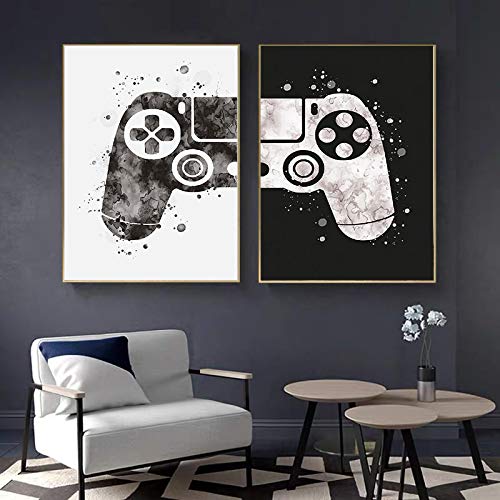 Abstrakte Schwarz-Weiß-Spielekonsole Joystick Poster und Drucke Leinwandbilder Wandkunst Bilder für Wohnzimmer Dekor-30x40cm 2 STK. Kein Rahmen von Rumlly