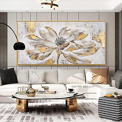 Abstrakte goldene Blumen Leinwand Malerei moderne Kunst Poster und Drucke nordische Wandkunst Bilder für Wohnzimmer Dekoration 80 x 160 cm rahmenlos von Rumlly