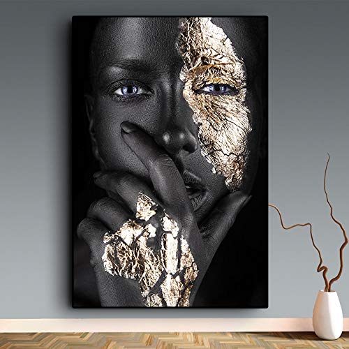 African Art Black Gold Woman Painting Sexy Woman Portrait Graffiti Art Posters Print Scandinavian Wall Art Canvas Picture 60x90cm Frameless von Rumlly