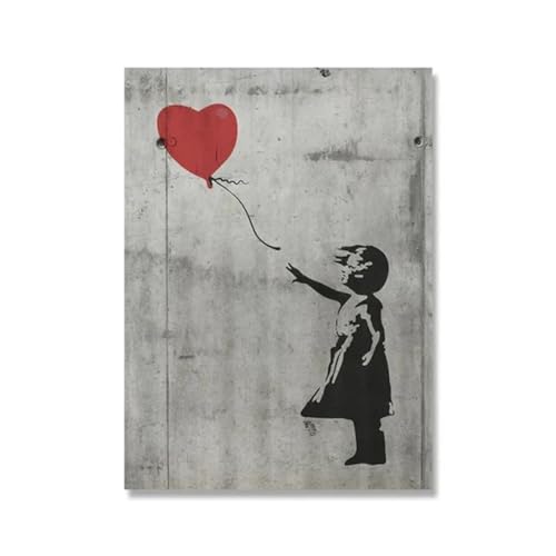 Banksy Graffiti-Kunstwerk, Leinwandgemälde, Drucke, Wandkunst, Bilder, Mädchen mit rotem Ballon, Schwarz-Weiß, Poster, nordische Heimdekoration, 20 x 30 cm, ohne Rahmen von Rumlly