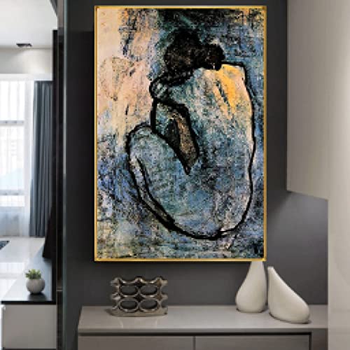 Berühmtes Gemälde Blauer Akt von Picasso Leinwand Gemälde Figur Poster und Drucke Wandkunst Bilder für Wohnzimmer Dekor 50x70cm Rahmenlos von Rumlly