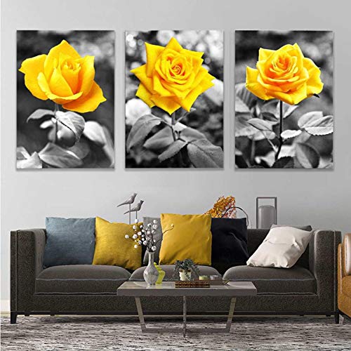 Blumenmalerei Leinwand Wandkunst Bild 3 in 1 gelb Modern Rose Print Wandbehang Wohnzimmer Bild Home Decor-30x50cm 3 STK. Kein Rahmen von Rumlly