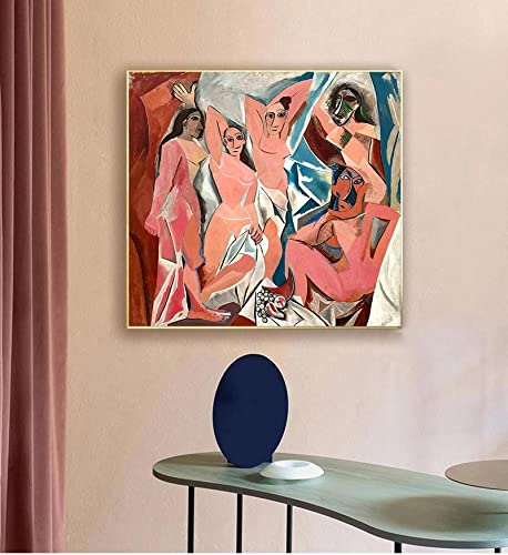 Famous Les Demoiselles d'Avignon by Picasso Canvas Painting Artwork Posters Wall Art Picture Prints for Living Room Decor 80x80cm Frameless von Rumlly