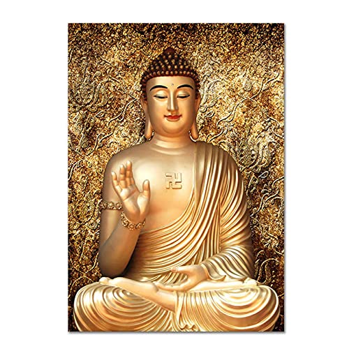 Goldene Buddha-Leinwandmalerei, Heimdekoration, religiöse Wandkunst, Bild, modernes Buddha-Wohnzimmer, Heimdekoration, Poster, 80 x 120 cm, rahmenlos von Rumlly