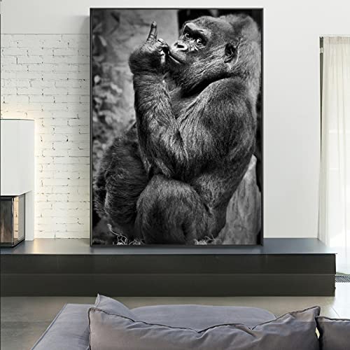 Gorilla Leinwand Poster und Drucke Lustige Tier Parodie Affe Leinwand Wandkunst Gemälde für Wohnzimmer Dekoration 80x120cm Rahmenlos von Rumlly