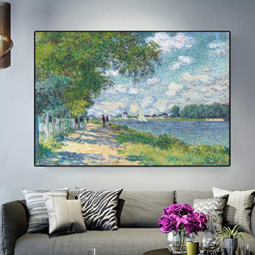 Impression Gemälde Claude Monet Die Seine bei Argenteuil Gemälde auf Leinwand Poster und Drucke Wandbild für Wohnzimmer 40x60cm Rahmenlos von Rumlly