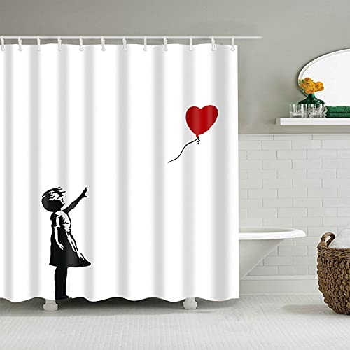 Kleines Mädchen Herz Ballon Einfachheit Duschvorhang Kinder Badezimmer Dekor Bad wasserdichte Stoffvorhänge Bildschirm Home Design 135 x 220 cm von Rumlly