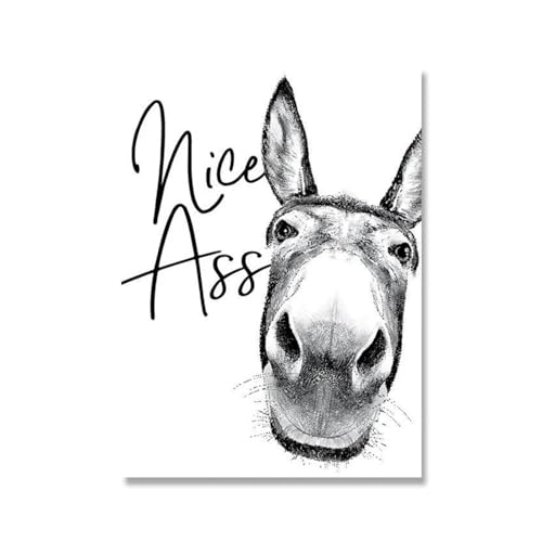 Leinwandgemälde „Nice Ass“-Zitat, lustiges Schild, Vintage-Esel-Poster, schwarz-weiß, Wandkunst, Bilder, Druck für Badezimmerdekoration, 30 x 40 cm, ohne Rahmen von Rumlly