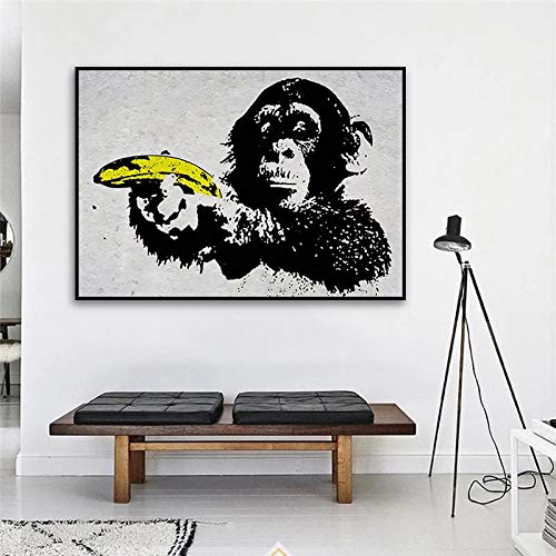 Lustige AFFE Poster und Drucke AFFE hält Banane Leinwand Malerei Banksy Wandkunst Leinwand Bild Modernes Haus Wandbild 20x30cm Rahmenlos von Rumlly