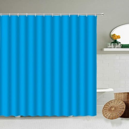 Moderner wasserdichter Duschvorhang in Reiner Farbe, Blauer Duschvorhang, Schlichtes Design, Badezimmer-Badewanne, Stoffschirm mit Haken, 145 x 190 cm von Rumlly