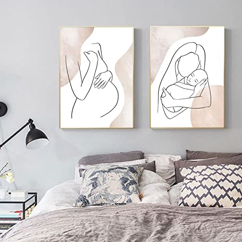 Mutterschaft Poster Schwangere Frau Line Art Print Neugeborenes Boho Kinderzimmer Leinwand Gemälde Wandbild Schlafzimmer Muttertagsgeschenk 20x30cmx2 Rahmenlos von Rumlly