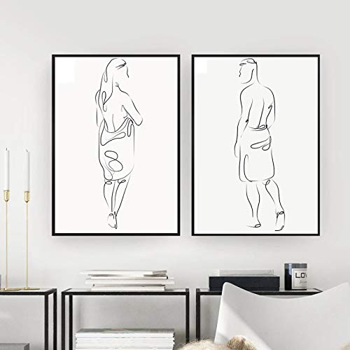 Nordic Badezimmer Figur Strichzeichnungen Frau Körperkunst Leinwand Gemälde Zeichnung Poster und Drucke für Wohnzimmer Dekoration 40x60cmx2 Rahmenlos von Rumlly