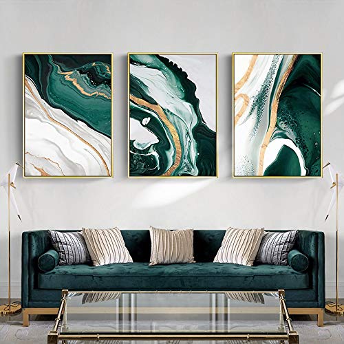 Nordischer Stil Grüne abstrakte Marmor Leinwand Malerei Wohnzimmer Dekoration goldene Kunst Wandbild Wandkunst Home Decor 60x80cmx3 Rahmenlos von Rumlly