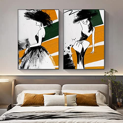 Abstract Model figure Wall Art Posters Print Modern Women Living Room Bedroom Home Decorative Canvas Art Painting Pictures 40x60cmx2 Frameless von Rumlly