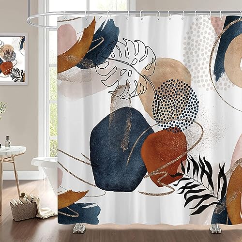 Rumlly Abstract Shower Curtain Boho Mid Century Blue Gold Colorful Modern Geometric Leaves Plant Minimalist Bathroom Curtains 135x220cm von Rumlly