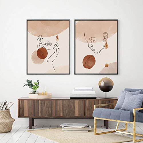 Rumlly Abstract Woman Face Line Drawing Print Boho Wall Decor Terracotta Minimalist Wall Art Canvas Painting for Home Decor 30X40cmx2 No Frame von Rumlly