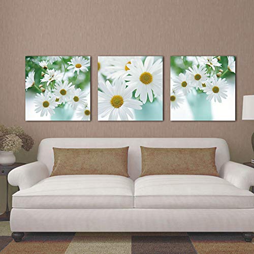 Rumlly Blumenstillleben der weißen afrikanischen Gänseblümchen-Blume Gerbera-Gänseblümchen 3-teilige Tafel-Gemälde Moderne Giclée-Kunstwerk-Wandmalerei 40x40cmx3 Rahmenlos von Rumlly