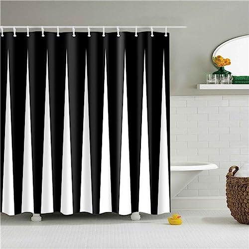 Rumlly Geometrische Streifen Wellenlinie Schwarz Weiß Badezimmer Duschvorhänge Frabic Wasserdicht Polyester Polyester Bad Vorhang Dekor 240x200cm von Rumlly