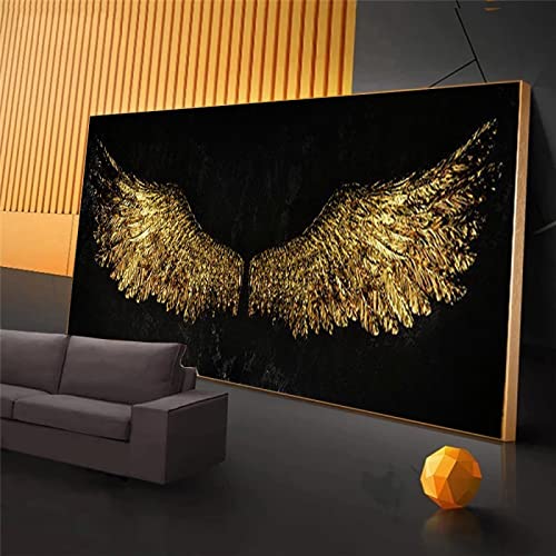 Rumlly Goldene Engelsflügel Bilder Drucke auf Leinwand Gemälde Wandkunst Graffiti Schwarz-Weiß-Poster für moderne Wohnkultur Geschenk 50 x 100 cm rahmenlos von Rumlly