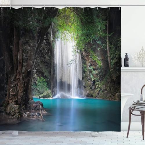 Rumlly Natur Landschaft Wasserfall Landschaft Wasserdichter Duschvorhang Badezimmerprodukte Kreative Polyester Badewanne mit 12 Haken 200x220cm von Rumlly