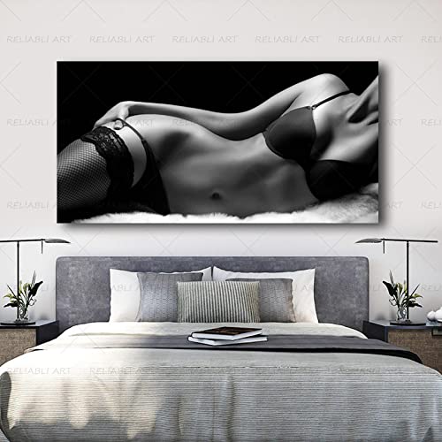 Rumlly Poster und Drucke mit sexy Frauenkörpern, Schwarz-Weiß-Wandkunst für Wohnzimmer, moderne Heimdekoration, Leinwandgemälde, nackte Cuadros, 70 x 140 cm Innenrahmen von Rumlly