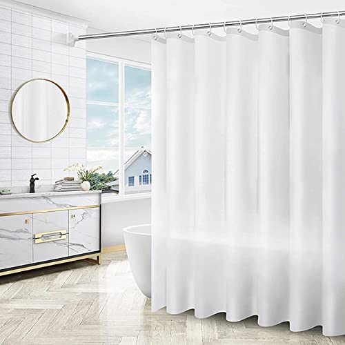 Rumlly Reinweißer Stoff-Duschvorhang, weißer Duschvorhang, wasserdichte Polyester-Badezimmertrennwand, dekorativ, mit Kunststoffhaken, 120 x 150 cm von Rumlly