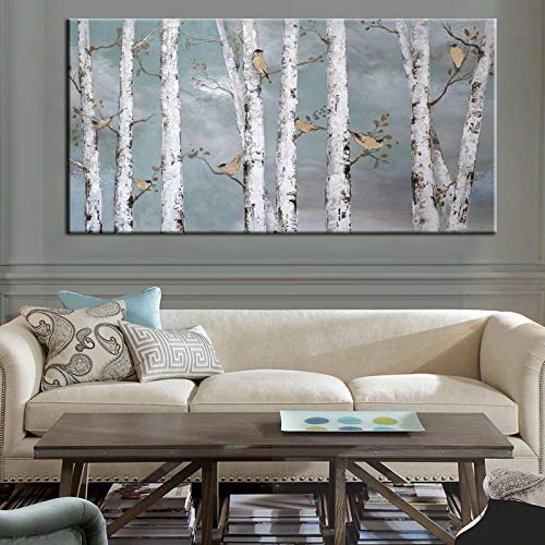 Rumlly Wandkunst Landschaft Bild Waldmalerei auf Leinwand Gold Vogel Birke Baum Kunstwerk für Wohnzimmer Schlafzimmer Büro Dekor 80x160cm Rahmenlos von Rumlly