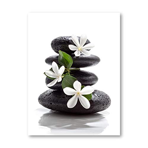 Rumlly Zen Meditation Leinwanddruck Wandkunst Bild Steine ​​und weiße Blumen Poster Naturmalerei Wohnzimmer Dekor Wandbild 35x50cm Rahmenlos von Rumlly