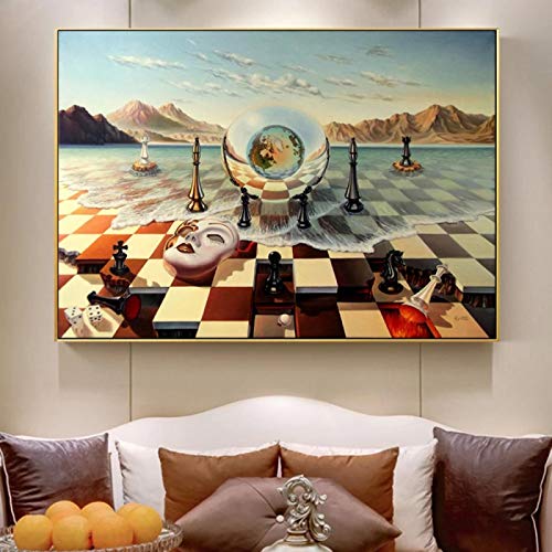 Salvador Dali Surrealism Chess Mask on Sea Canvas Paintings Abstract Posters Prints Wall Pictures for Living Room Home Decor 70x100cm Frameless von Rumlly