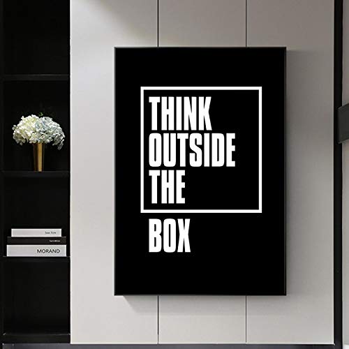 Think Outside The Box Letter auf Leinwand, inspirierend, schwarz, Posterdruck, Wandkunst, modernes ästhetisches Raumdekor, 40 x 60 cm, rahmenlos von Rumlly