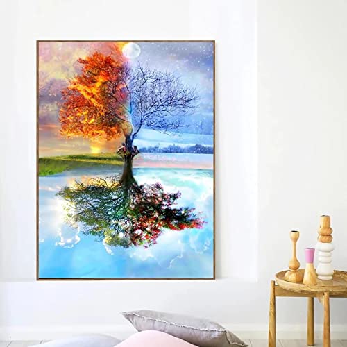 Vier Jahreszeiten Baum Leinwand Malerei Landschaft Wandkunst Poster und Drucke Moderne Wandbilder für Wohnzimmer Dekoration 50x70cm Rahmenlos von Rumlly