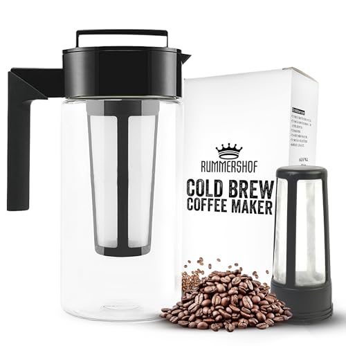 Rummershof Cold Brew Coffee Maker 1 Liter- French Press- BPA-frei - Kaffeebereiter aus Kunststoff + gratis Ersatzfilter - Das Geschenk Für Kaffeeliebhaber + 1 gepflanzter Baum von Rummershof